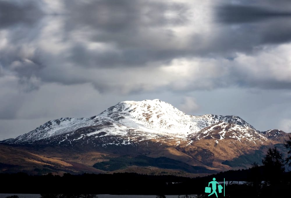 Ben Lomond illuminated by the last rays of sunshine of the cold winters day