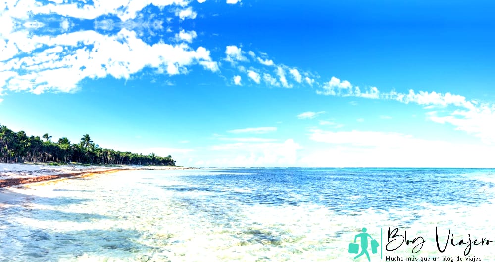 Panorama de la playa de la bahía de Soliman en México - Playa del Carmen Snorkel con tortugas marinas