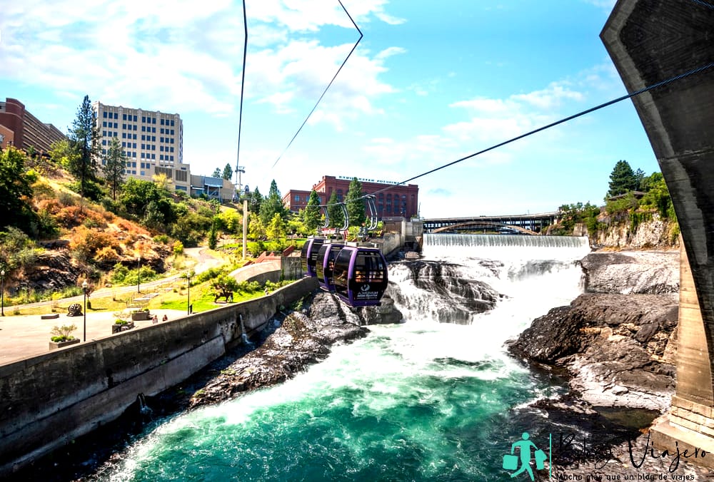 Seattle To Yellowstone Road Trip - The Spokane Falls and water and power building at downtown Riverfront Park in Spokane, Washington, USA