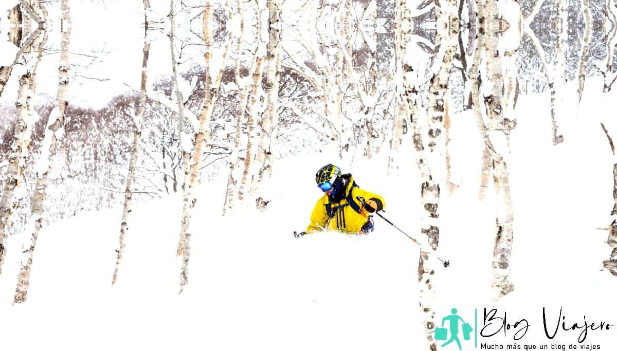 El esquiador de travesía está en la montaña Niseko en Hokkaido