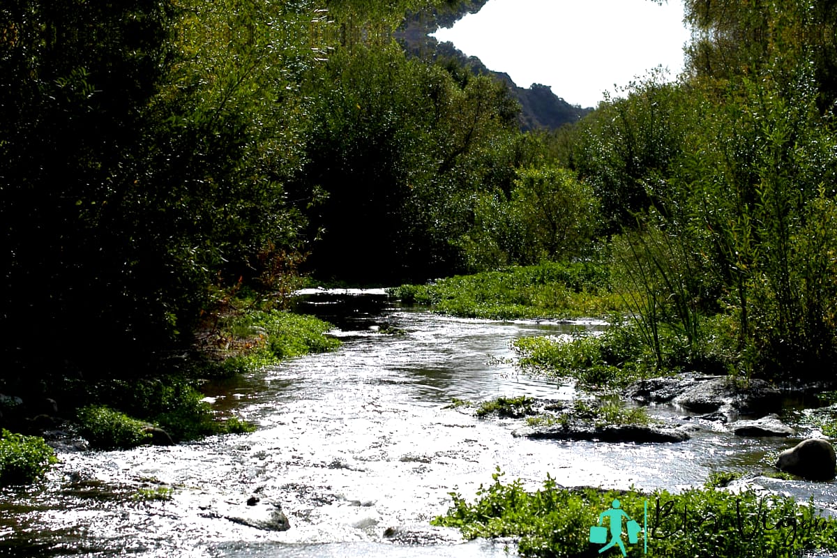 View of flowing river along the bike trail in Ventura, California